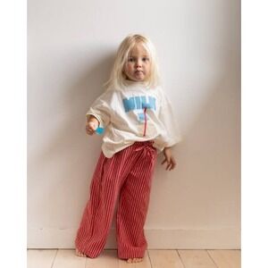 Pigeon Said Please Lottie Striped Wide Leg Cotton Pants Kids XXL 8/9y NWT